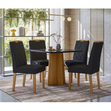 Imagem de Mesa de Jantar Ambiente Anitta 90x90 cm com Vidro Ype Preto e 4 Cadeiras Sarah Veludo P...