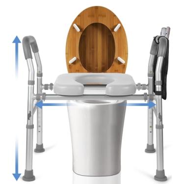 Imagem de Assento sanitário elevado com alças, elevadores de assento de vaso sanitário acolchoado macio para idosos, largura e altura ajustáveis para vaso sanitário bariátrico, deficientes, elevador de assento