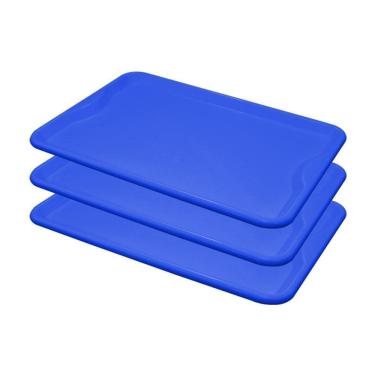 Imagem de Conjunto 3 Bandejas Plásticas Self-service Refeição 48 X 32,5 X 2 Br-100 Azul - Della Plast
