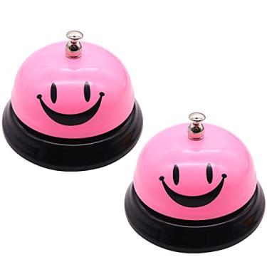 Imagem de Huqqi Pacote com 2 campainhas de sino, balcão de bar, serviço de sino, recepção para balcão de hotel, restaurante, escritório, escola, eventos de casamento (rosa)