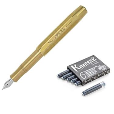 Imagem de Caneta-tinteiro Kaweco AL Sport (ponta fina) + Pacote com 6 cartuchos de tinta preta para presente, Brass