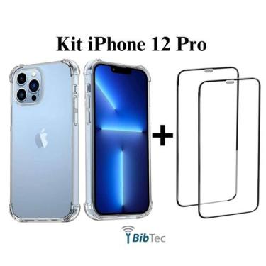 Imagem de Kit 3 Películas 3D Vidro + Capa Capinha Transparente para Iphone 12 Pr