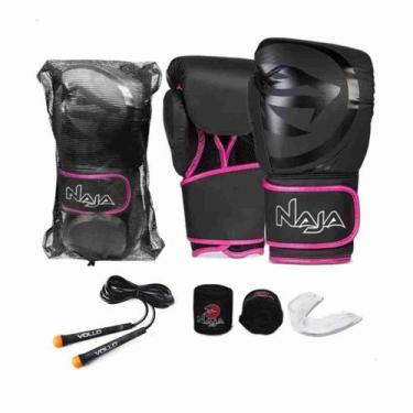 Imagem de Kit luvas de Boxe Muay Thai Naja Black + Bandagem + Protetor Bucal + C