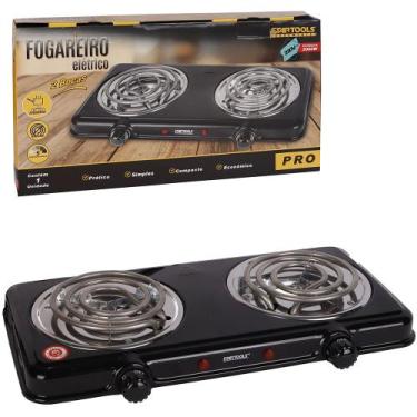 Imagem de Fogareiro / fogao eletrico portatil espiral 2 boca 220v preto 2000w pr