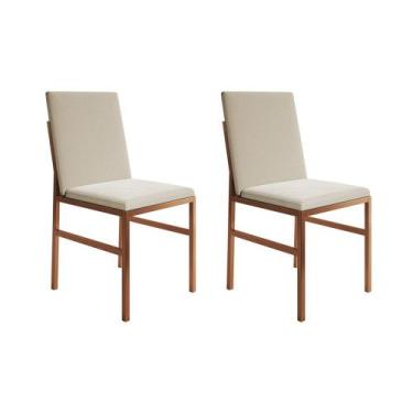 Imagem de Kit 2 Cadeiras de Jantar Estofadas Mônaco Base Cobre Veludo Bege - IRO