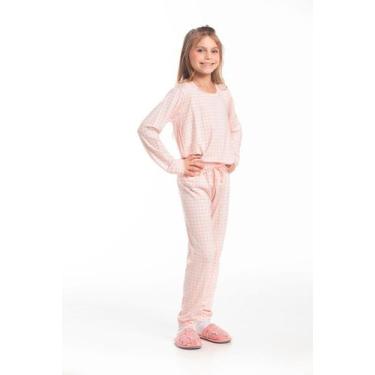 Imagem de Conjunto Pijama Malha Juvenil - Cor De Cacau, 12, Xadrez vichy rosa