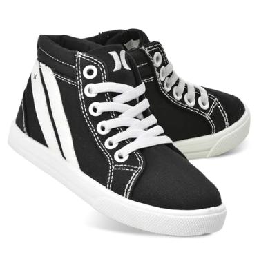Imagem de Hurley Tênis infantil de lona com cadarços elásticos – Sapatos de skate de corte alto para crianças pequenas e pequenas, calçados esportivos para meninos e meninas, calçados esportivos para escola