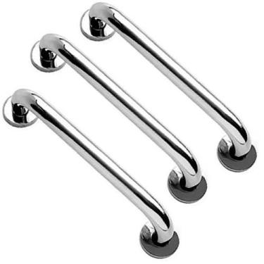 Imagem de Alça de Apoio Kit 3 Unidades Barra 30cm Inox Idoso Acessibilidade Cade