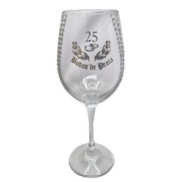 Imagem de Taça Vidro Bodas de Prata 25 Anos Luxo Casal Vinho - META ATACADO
