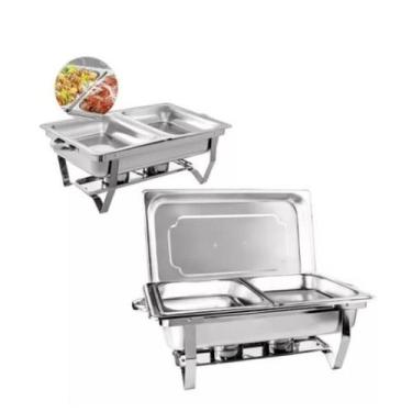 Imagem de Kit 3 Rechaud Retangular 9 L Com 2 Cubas 1/2 Banho Maria - Brinovar