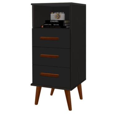 Imagem de Balcão / aparador pan. 3 gavetas + pés retrô multi prático cor preto b