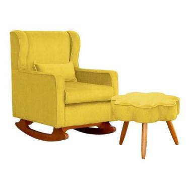 Imagem de Poltrona C/ Puff Balanço Amamentação Aurora Suede Amarelo - LM DECOR