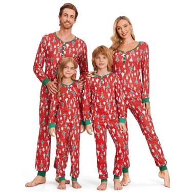 Imagem de Ekouaer Pijama de Natal para a família, conjunto de pijama feminino masculino e infantil de manga comprida, Árvore de Natal vermelha, G