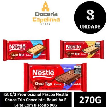 Imagem de Kit C/3 Promocional Páscoa Nestlé Choco Trio Chocolate, Baunilha E Lei