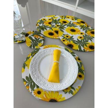 Imagem de Kit Sousplat 4 Lugares Redondo Para Mesa Posta Com Base MDF e Guardana