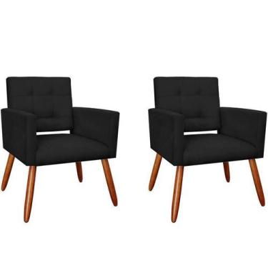 Imagem de Kit 2 Poltronas Decorativa Camila Suede Preto Pés Madeira Ms Decor - M