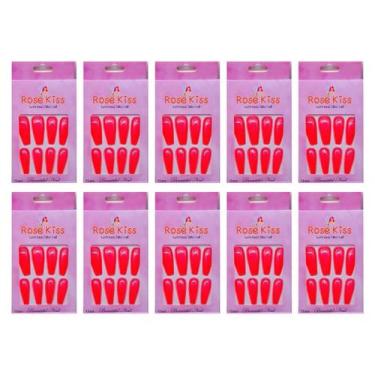 Imagem de 10 Unhas Postiças Rose Kiss 12 Pçs Forma Bailarina Rosa Neon - Bw Cosm
