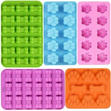 Imagem de WMKGG Moldes de silicone para pata e osso de cachorro, conjunto de 4 moldes de cozimento de grau alimentício para chocolate, doces, geleia, cubos de gelo, petiscos para cães, biscoitos