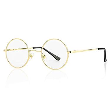 Imagem de Gleyemor Óculos de sol redondos polarizados para homens e mulheres, óculos de círculo pequeno, lentes vermelhas e amarelas, Lente T1 dourada/transparente, lenswidth