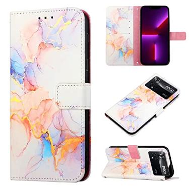 Imagem de Dinglijia Capa para Xiaomi Poco X4 Pro 5G, capa carteira de couro flip com suporte para cartão e suporte para meninas e mulheres, designs modernos de mármore, capa protetora para celular Poco X4 Pro