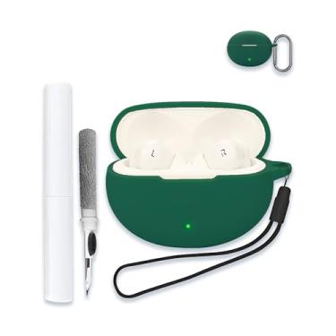 Imagem de Capa para Oneplus Nord Buds 3 pro/OnePlus Buds Pro 3, capa dura de silicone macio, portátil, resistente a arranhões, com kit de limpeza, mosquetão e cordão, verde