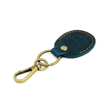 Imagem de shuainiu Chaveiro de couro para Apple AirTag, capa protetora Apple AirTag, chaveiro de couro seis cores opcionais (azul)