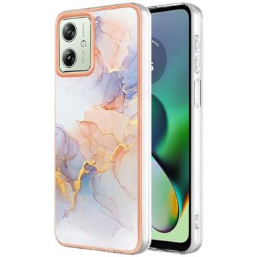 Imagem de Monwutong Capa de telefone de ajuste fino para Motorola G54, capa moderna com padrão de mármore IMD brilhante para meninas, capa de proteção de tela e câmera para Moto G54, mármore IMDA branco