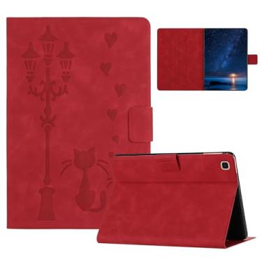 Imagem de Rosbtib Capa para Samsung Galaxy Tab S6 Lite 2024/2022/2020, capa protetora para suporte com vários ângulos de visão, capa com 4 porta-cartões para Galaxy Tab S6 Lite - Streetlight Cat Red
