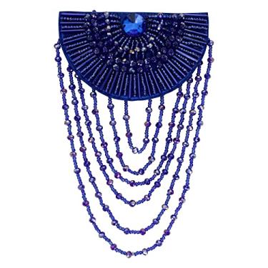 Imagem de Beading Epaulettes Ombros Borlas Franja Ombro Patches Terno Epauletta Blazer Emblema Broche de Joias com Pin Back para Palco Traje Vestido 2 Peças (Azul)