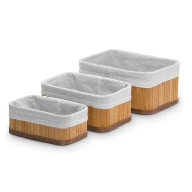 Imagem de Jogo De Cestos Organizadores Bambu Forrado P/ Casa Cozinha - Mimo - Mi