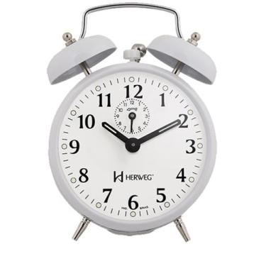 Imagem de Relógio Despertador Mecânico de Metal Herweg 2208, Retrô, Branco