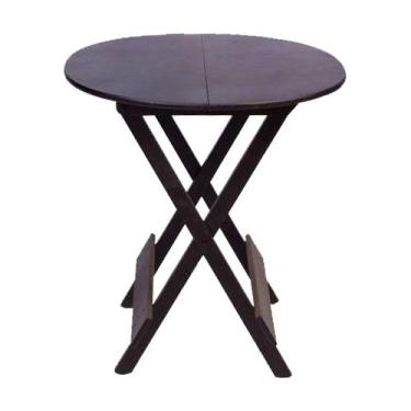 Imagem de Mesa Redonda Dobrável em Madeira Maciça 70x70 Tabaco Ideal para Bares 