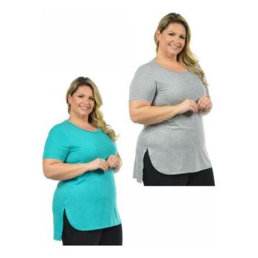 Imagem de Kit 2 Blusas Feminina Mullet Plus Size Longa - Vesttuario, Verde eufor