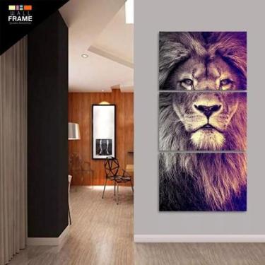 Imagem de Quadro Decorativo Leão Mosaico 3 Peças 120x60 Em Tecido - Wall Frame
