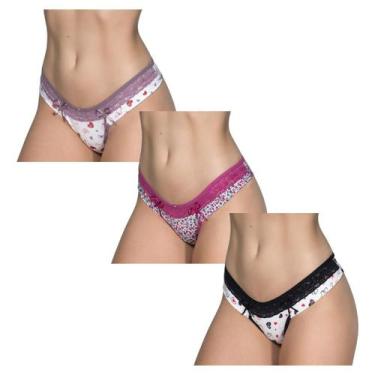 Imagem de Kit 5 Calcinhas Renda Lingerie Microfibra Tanga Confortável - Bella Fi