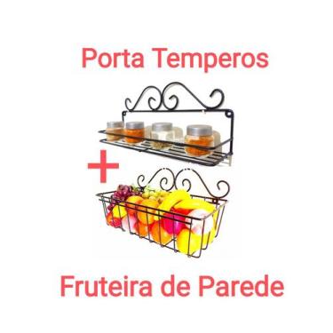 Imagem de Combo Fruteira de parede 40x20cm Preto e Porta Tempero 40x10 Preto - S