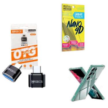 Imagem de Kit Adaptador USB para Tipo C + Capinha Samsung S23 Ultra + Película 9