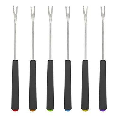 Imagem de Garfo Fondue Inox Cabo Plastico Preto Hauskraft 6 Pecas 18Cm, Preto, 6