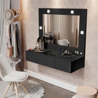 Imagem de Penteadeira camarim suspensa com espelho e luz 3 gav Sofia - Ofertamo