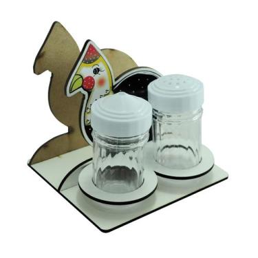 Imagem de Porta Guardanapo Com Saleiro e Paliteiro Galinha Angola Laser Mdf Made