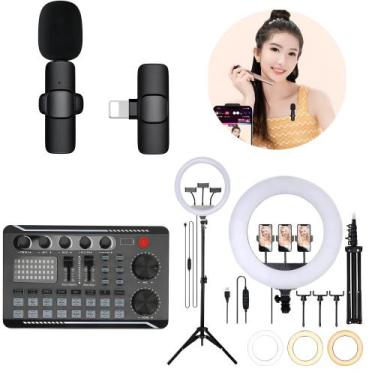 Imagem de Kit Estúdio Completo - Mixer, Ring Light e Microfone Wireless (Android