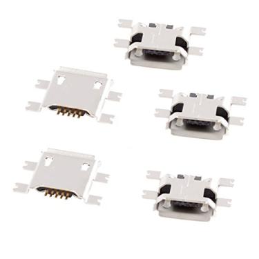 Imagem de uxcell 5 peças mini micro USB tipo B soquete de solda fêmea 180 graus 5 pinos conector SMT conector de substituição