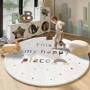 Imagem de Poowe Tapete de área infantil redondo arco-íris macio e fofo para sala de jogos, antiderrapante, para quarto de meninos, redondo 120 cm