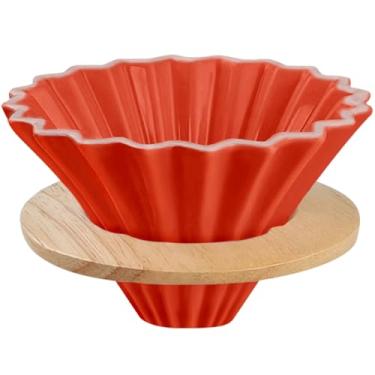 Imagem de EHERDM Coador de café de cerâmica com suporte de xícara de madeira, elegante coador V60 em forma de flor para 1 a 2 xícaras, acessórios de preparação lenta para casa, cafeterias, restaurantes,