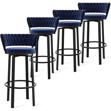 Imagem de Conjunto de bancos de bar com altura giratória de 360 ​​° de 1/2/3/4, bancos de bar de veludo com costas abertas e apoio para os pés dourado/preto, cadeiras de jantar para Kitchen Island Pub