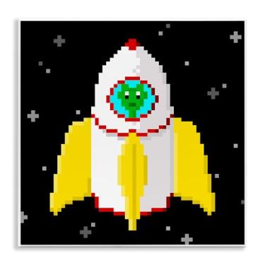 Imagem de Stupell Industries Pixel Alien in Space Wall Plaque Art Design por June Erica Vess, 12 x 12