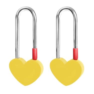 Imagem de Gradleen Cadeado de coração único Keyless Love Lock, 2 peças amarelo 8,9 cm 50 mm Love cadeado para ponte Lovelock, árvore dos desejos (sem chave)