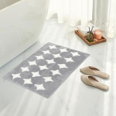 Imagem de Tititex Tapete de banheiro com estrelas de losango cinza luxuoso, 43 cm x 63 cm, clássico, extra macio e absorvente, tapete de banho felpudo antiderrapante para piso de banheiro