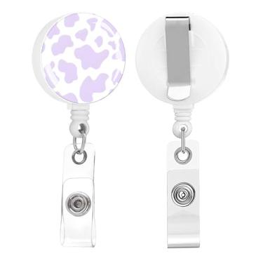 Imagem de Carretéis retráteis, porta-crachás retráteis, clipes retráteis, porta-cartões de identificação retráteis para professores, estudantes, funcionários de escritório (vaca roxa)
