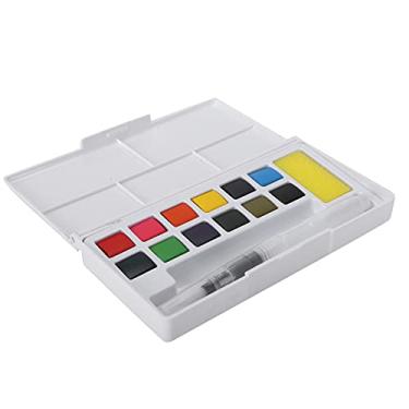 Imagem de Conjunto profissional de tinta aquarela Vomeko, kit portátil de aquarela para viagem, com esponja de caneta, caixa de plástico, para artistas, adultos, adolescentes, crianças, (Caixa plástica de 12 cores (cor normal))